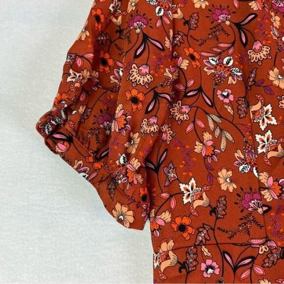 Nanette Lepore Dress Women's 8 Brown Rust Floral Tiered Wrap Front Breezy Maxi - Picture 5 of 14